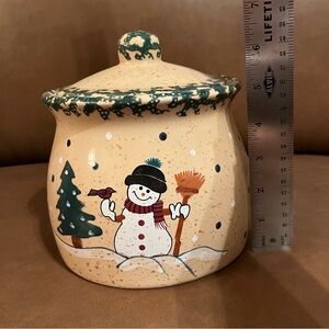 Festive Snowman Ceramic Jar NIB
